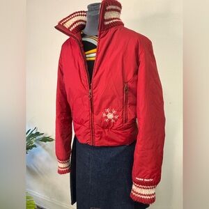 Vintage Y2K Miss Sixty Red puffer Jacket with knit Snowflake design & Embroidery